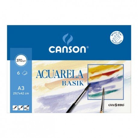 Minipack 6 laminas basik a3 acuarela y tempera 370g
