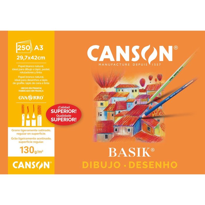 LAMINA PAPEL BASIK A3 130 GR | 250 UNIDADES | (GUARRO & CANSON) Imagen principal del producto