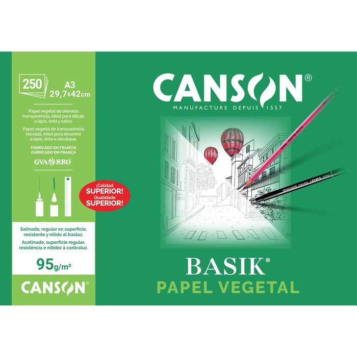 PAPEL VEGETAL A3 90/95 GRS | 250 UNIDADES | (GUARRO & CANSON) Imagen principal del producto
