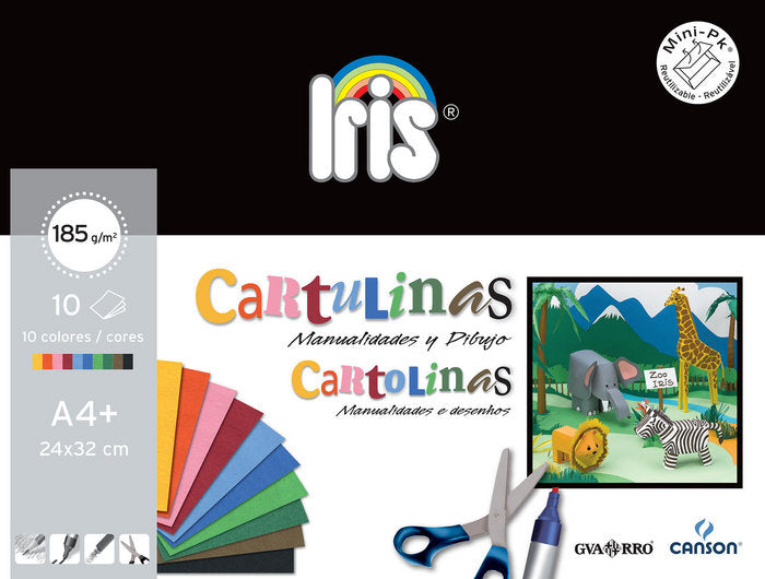 Minipack 10 Cartulinas Iris A4+ 185 G. Colores Surtidos