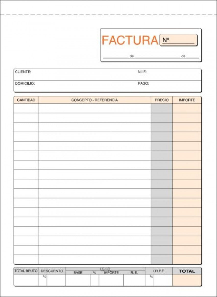 Paq/10 Talonarios de Facturas 1/3 Fº Natural Duplicado Loan Imagen principal del producto