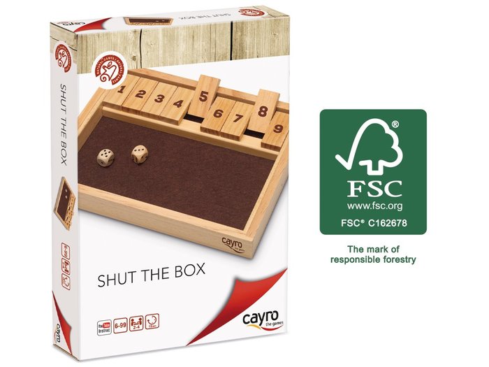 JUEGO DE MESA SHUT THE BOX (MADERA FSC) | JUGUETES CAYRO S,L | 1 UNIDAD | 8422878606214 Imagen principal del producto