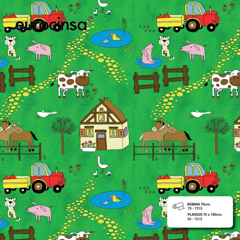 PAPEL REGALO BOBINA 31CM INFANTIL GRANJA | EUROCINSA | 1 UNIDAD | 8422917751431