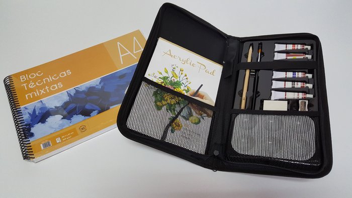 Estuche Bellas Artes Pintura Acrílica y Bloc A4