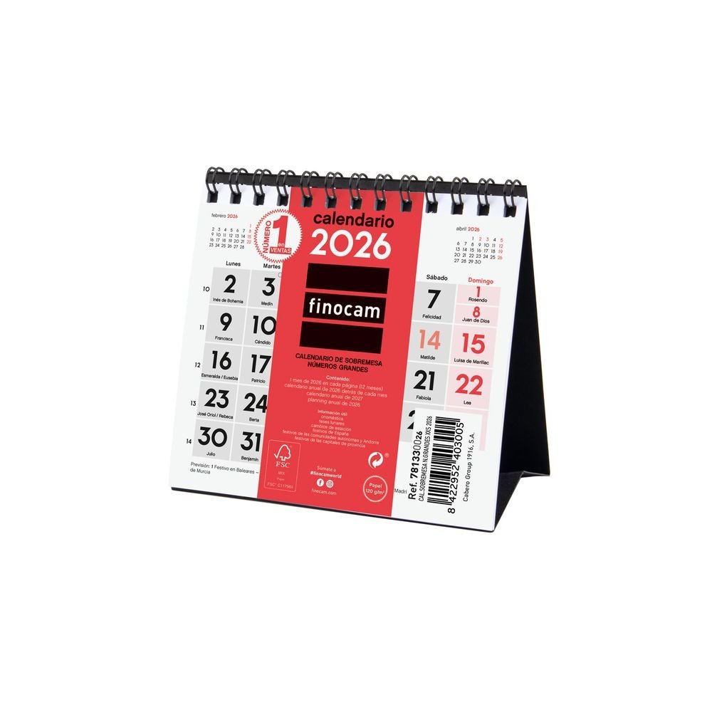 Calendario Sobremesa 2026 Num Grandes Xxs