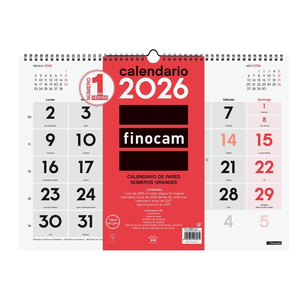 Calendario Pared 2026 Numeros Grandes L