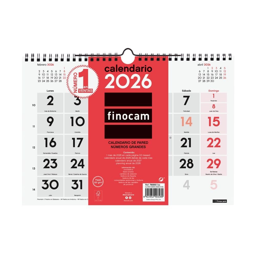 Calendario Pared 2026 Numeros Grandes M 30x21