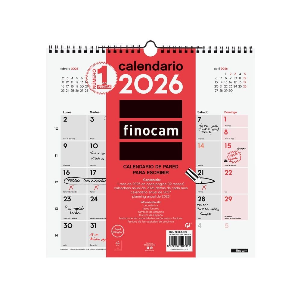 Calendario Pared 2026 Escribir 30x30