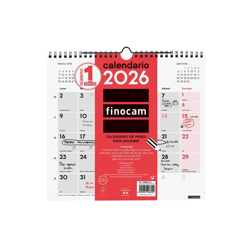 Calendario Pared 2026 Escribir M