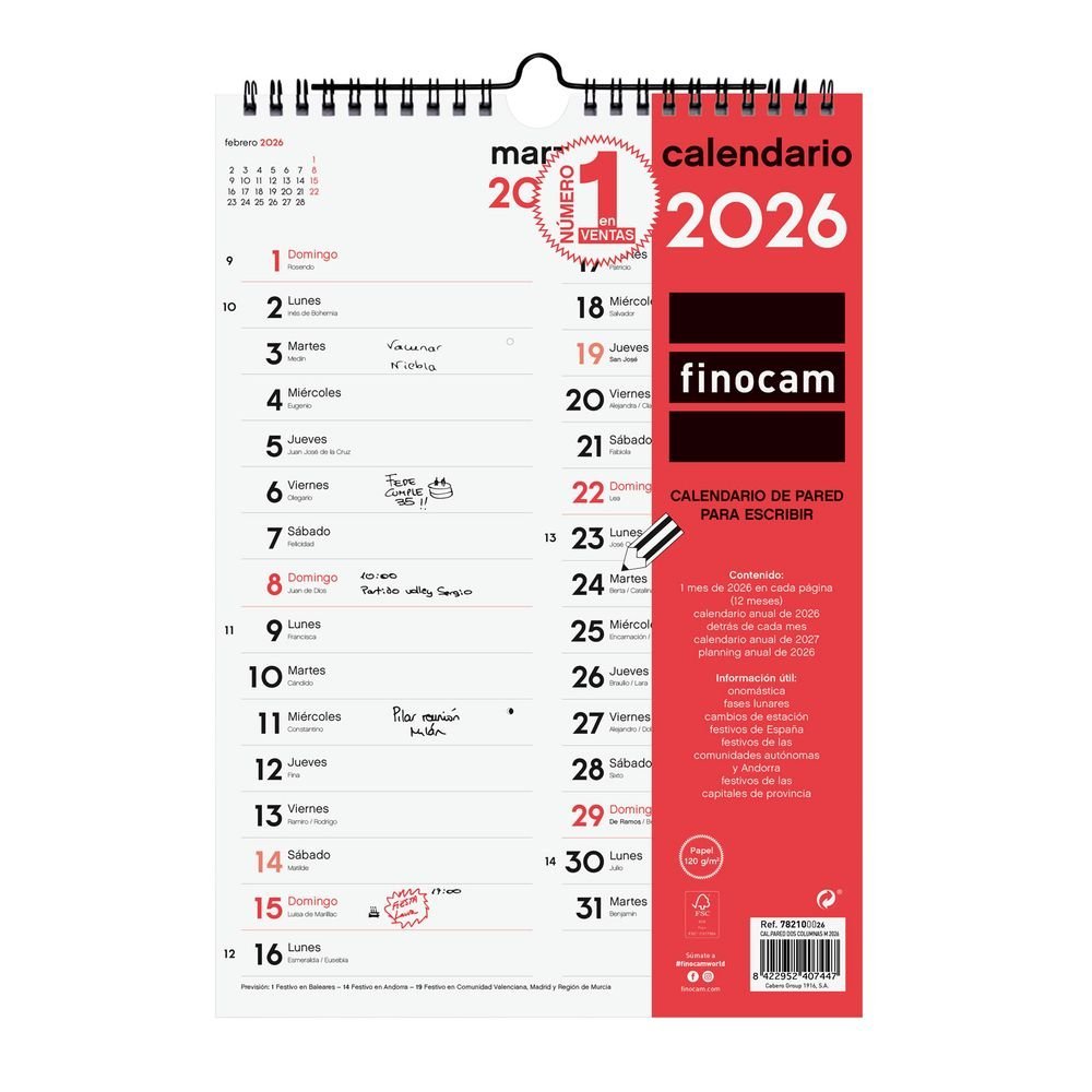 Calendario Pared 2026 Dos Columnas M