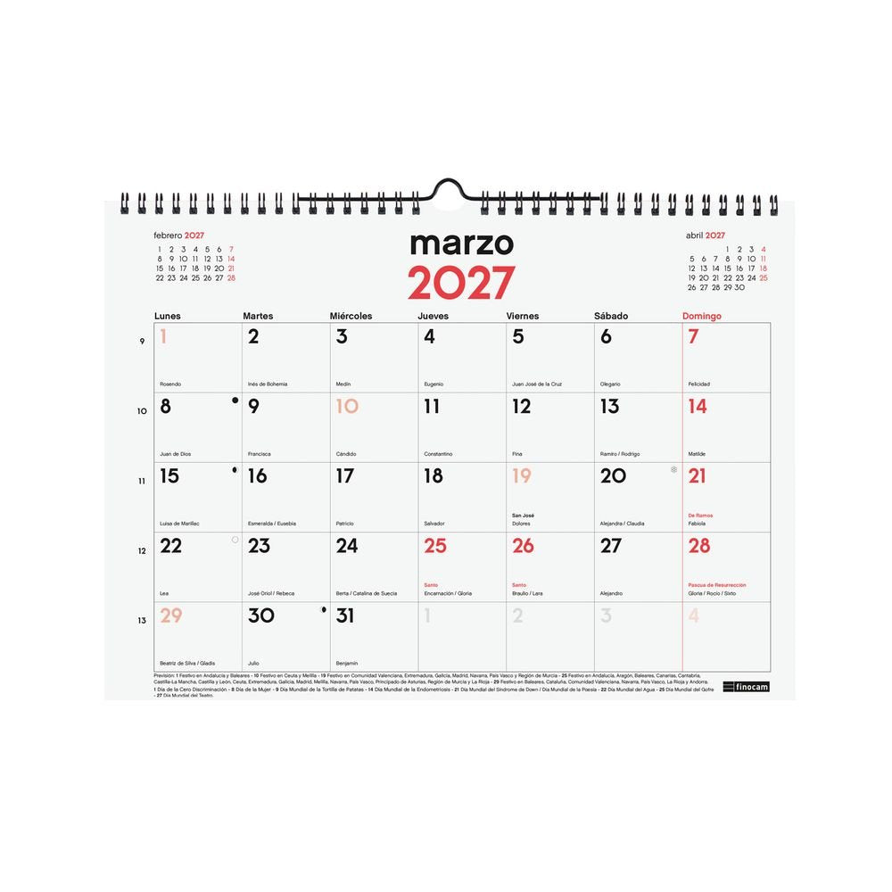 Calendario Anual 16 Meses Pared L 26-27 Finocam Imagen principal del producto