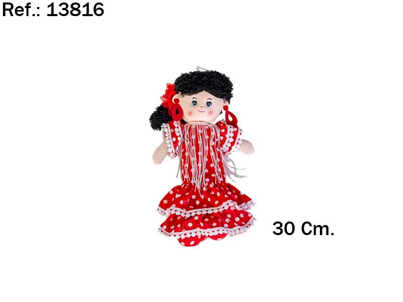 MUÑECA TRAPO GITANA RIZOS LUNARES BLANCO 30CM | PELUCHES ARTESANIA BEATRIZ | 1 UNIDAD | 8423143138164 Imagen principal del producto