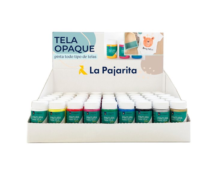 ✅ EXPOSITOR 54 PINTURA TEXTIL LA PAJARITA 35 ML OPACO 9 COLOR - 54 UNIDADES