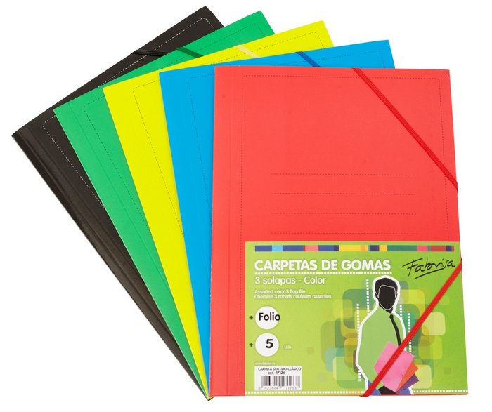 Pack 5 Carpetas Cartón con Gomas y Solapas Colores Surtidos Fabrisa