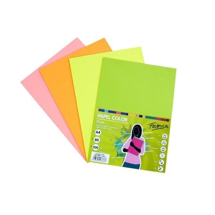 Papel A4 80 g 100 Hojas Colores Fluorescentes Surtidos FABRISA Imagen principal del producto