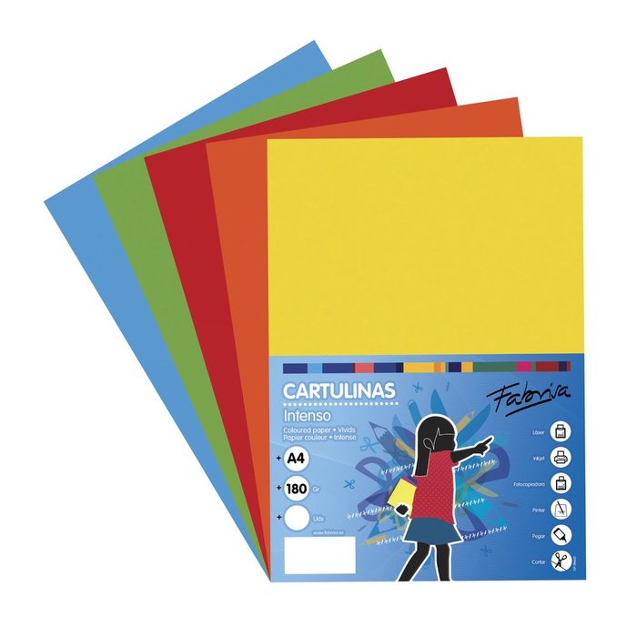 Cartulina 180 g A4 50 hojas colores fuertes surtidos Fabrisa Imagen principal del producto