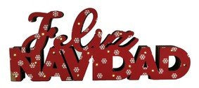 ADORNO FELIZ NAVIDAD NIEVE MADERA ROJO CON LUZ | BELENES PUIG S,L, | 1 UNIDAD | 8425158100518