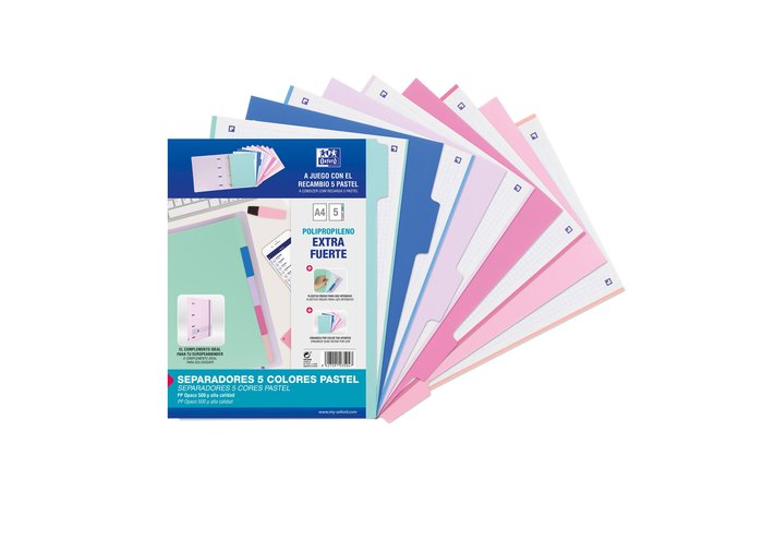 SEPARADORES OXFORD PP 500 MICRAS A4 5 POSICIONES PASTEL | 1 UNIDADES | (OXFORD) Imagen principal del producto