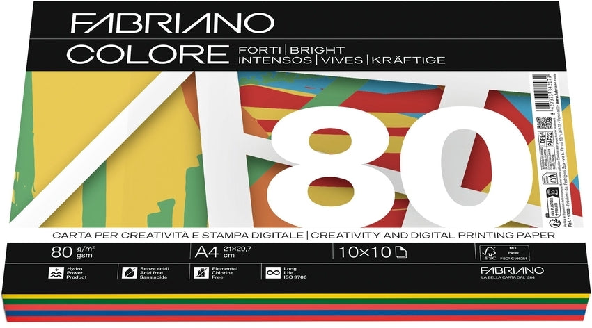 Paquete papel fabriano colore a4 100h 80g colores surtido intenso
