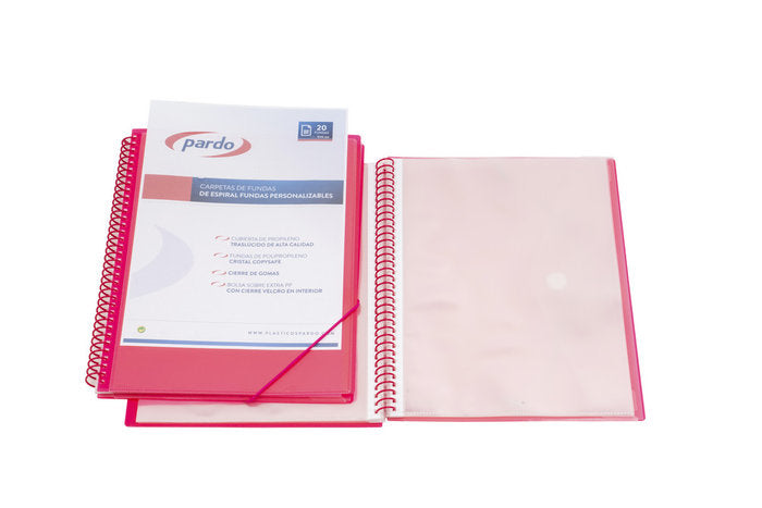 CARPETA 40 FUNDAS ESPIRAL GOMA PERSONALIZABLE ROJA | 1 UNIDADES | (PARDO)