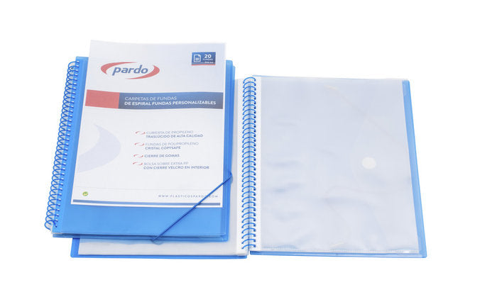 CARPETA 40 FUNDAS ESPIRAL GOMA PERSONALIZABLE AZUL | 1 UNIDADES | (PARDO)