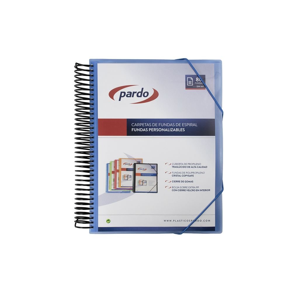 Carpeta A4 Espiral 80 Fundas Personalizable Azul Marca Pardo
