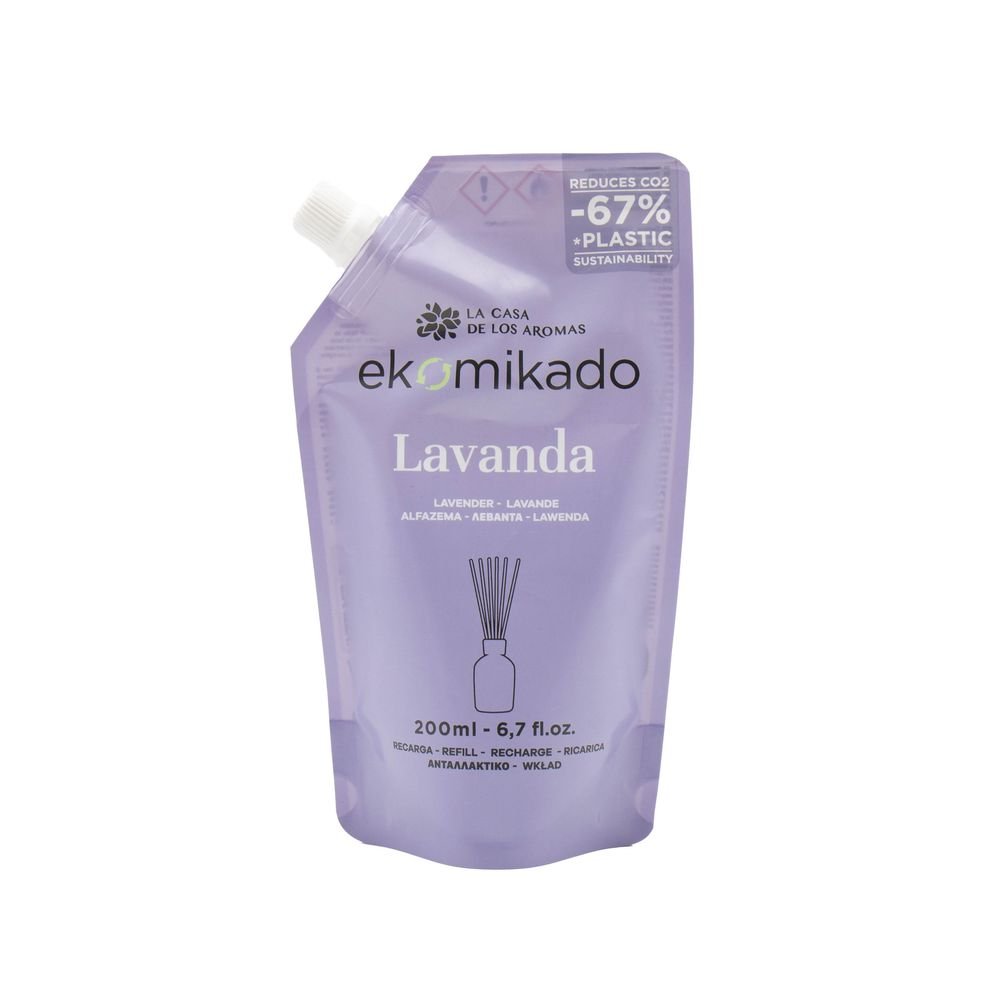 EKOMIKADO LAVANDA 200ML RECARGA MIKADO | CASA AROMAS/FLOR DE MAYO | ENVASE 10 UDS. UNIDAD | 8428390063283