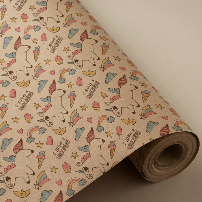 PAPEL REGALO BOBINA 31CM 2K KRAFT RECICLADO UNICORNIO DULCE | WONDER WRAPPER | 1 UNIDAD | 8429640000850 Imagen principal del producto