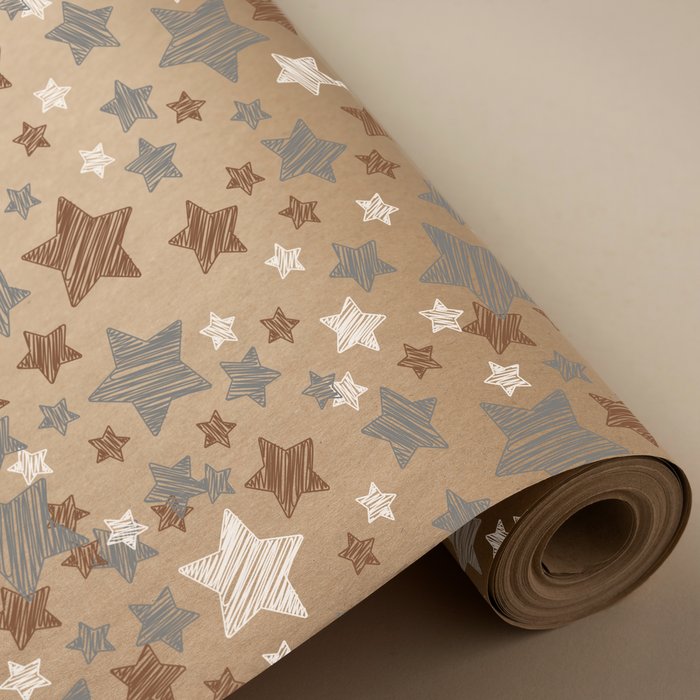 PAPEL REGALO BOBINA 62CM 2K 100% KRAFT RECICLADO ESTRELLAS | WONDER WRAPPER | 1 UNIDAD | 8429640000881
