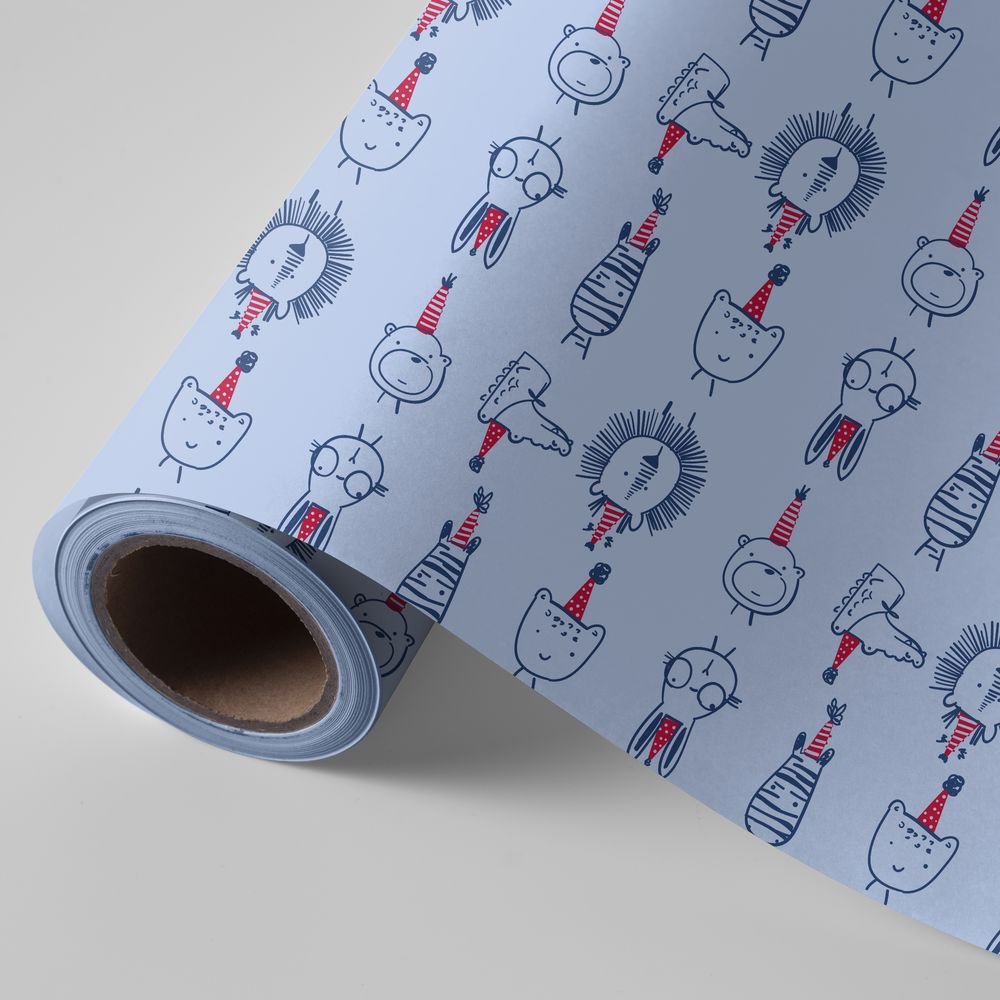 Papel regalo bobina infantil fauna fiestera azul WONDER WRAPPER Imagen principal del producto