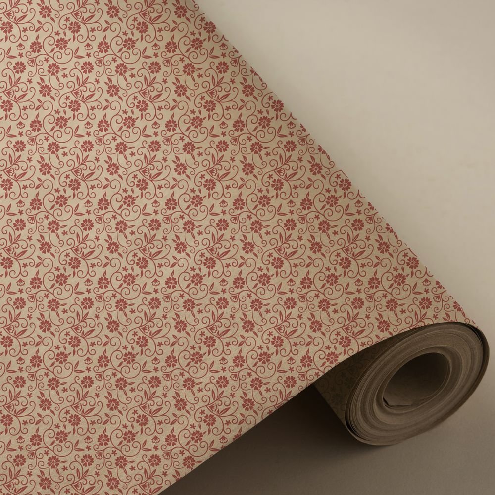 Papel regalo bobina 62 cm Kraft con flores rojas WONDER WRAPPER Imagen principal del producto