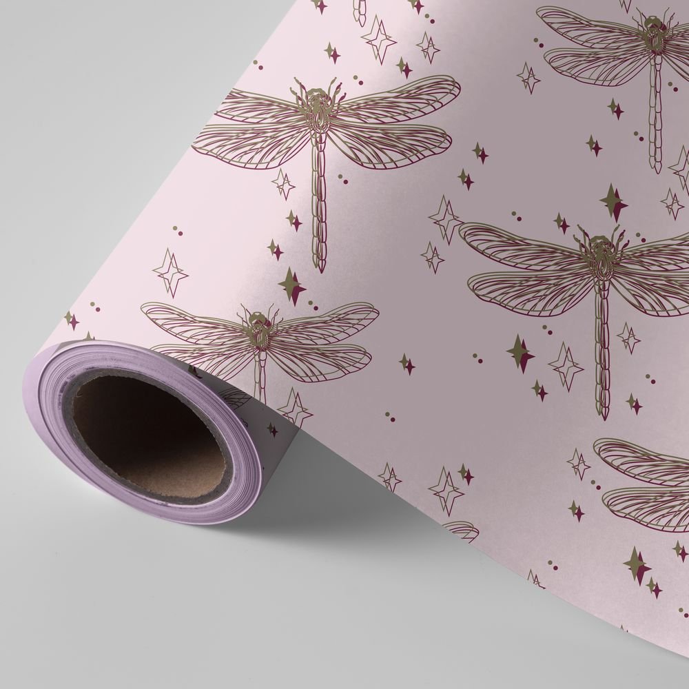 Papel regalo bobina 62 cm 4 kg libélulas rosa Wonder Wrapper