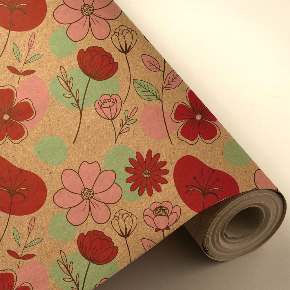 Papel regalo bobina 31 cm 2 kg Kraft flores WONDER WRAPPER Imagen principal del producto
