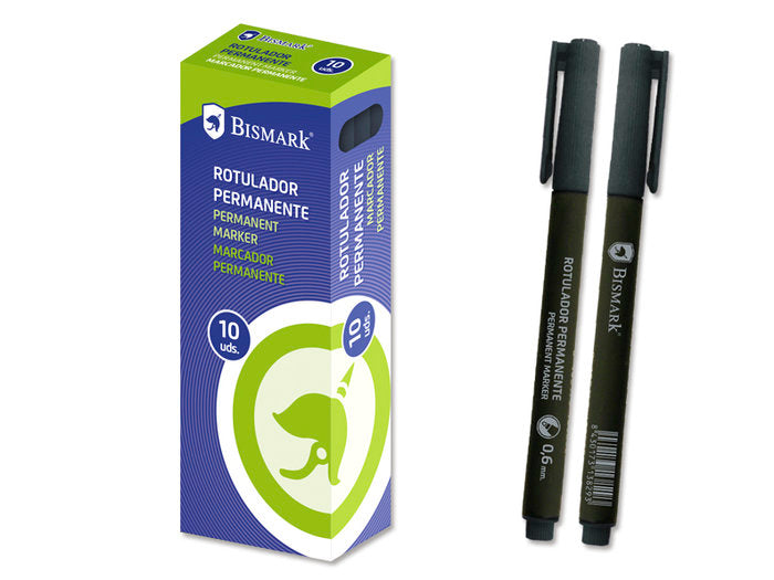 Rotulador Permanente Punta Fina 0,6Mm Negro | Poessa Bismark Basico | Pack 10 Unidades