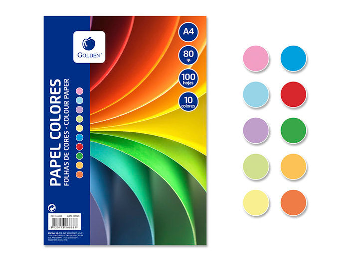 Papel A4 100H 80G Golden Colores Fuertes y Pastel Marca Poessa