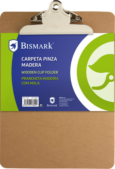 CARPETA MADERA PINZA METALICA BISMARK A4 | 24 UNIDADES | (POESSA BISMARK BASICO) Imagen principal del producto