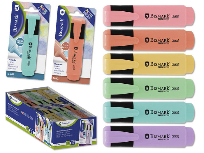 Expositor 24 Rotuladores Fluorescentes Pastel Bismark | Poessa Bismark Basico | Pack 24 Unidades Imagen principal del producto