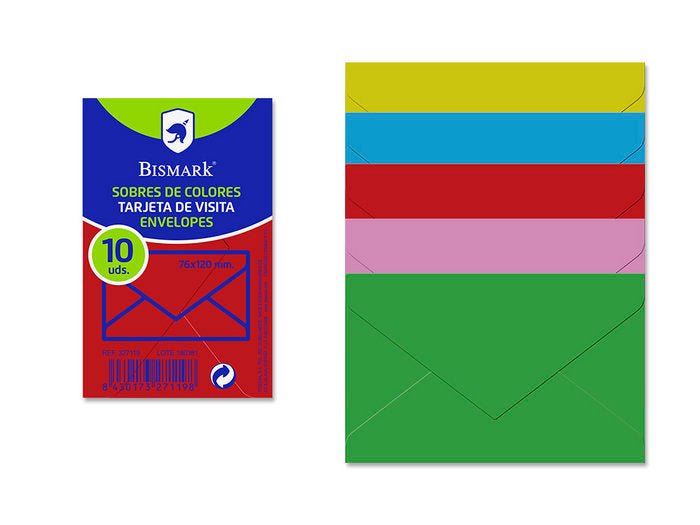 SOBRE BISMARK PAPEL COLORES SURTIDOS 76X120 90GR | 20 UNIDADES | (POESSA BISMARK BASICO) Imagen principal del producto