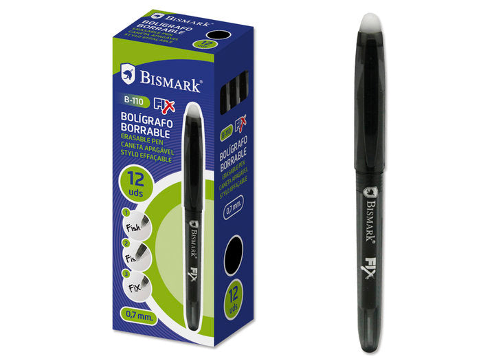 BOLIGRAFO BORRABLE CAPUCHON BISMARK NEGRO 0,7MMM | 12 UNIDADES | (POESSA BISMARK BASICO) Imagen principal del producto