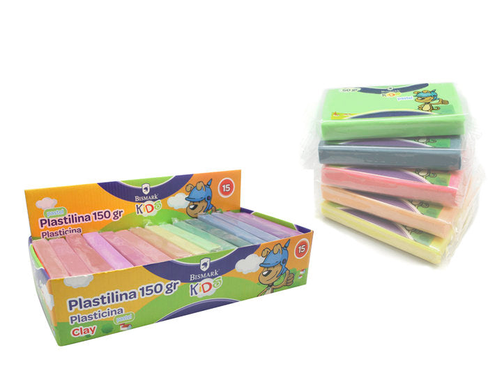 EXPOSITOR 15U PLASTILINA BARRA 150GRS COLORES PASTEL | 15 UNIDADES | (POESSA BISMARK BASICO)