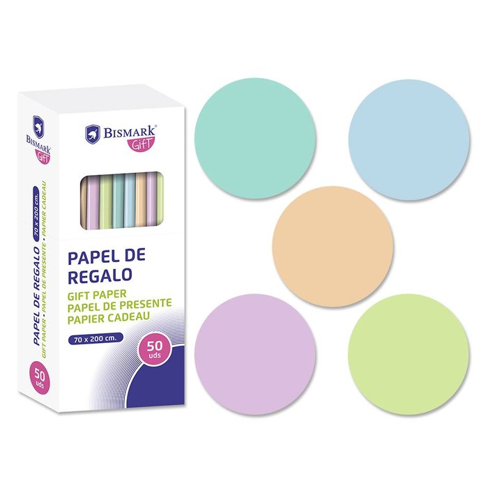 PAPEL DE REGALO LISO PASTEL 70X200CM | POESSA BISMARK GIFT | ENVASE 50 UDS. UNIDAD | 18430173287127