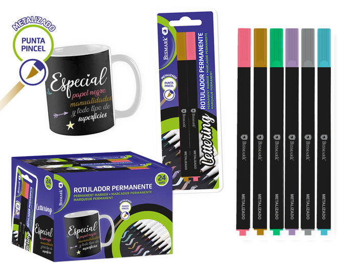Set 2 Rotuladores Metalicos Lettering Punta Pincel | Poessa Bismark Regalo | Pack 1 Unidades