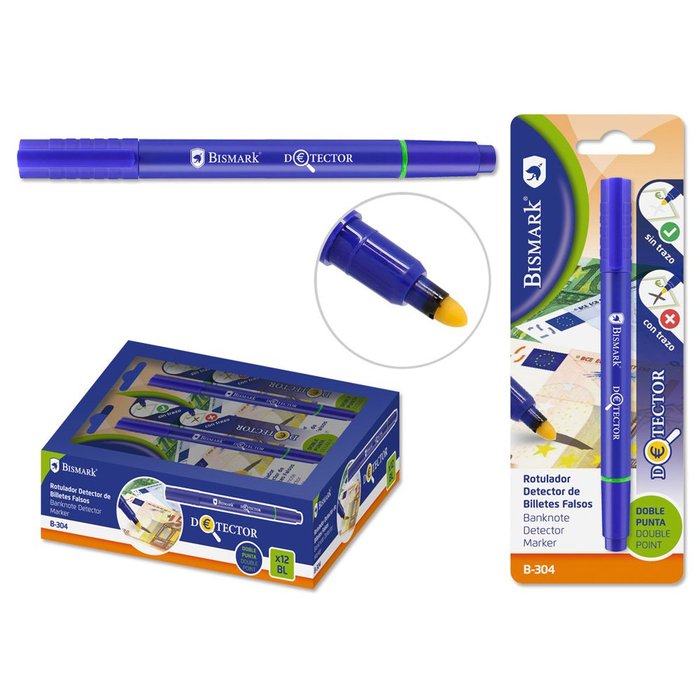 Rotulador Detector De Billetes Falsos - Euros | Poessa Bismark Basico | Pack 12 Unidades