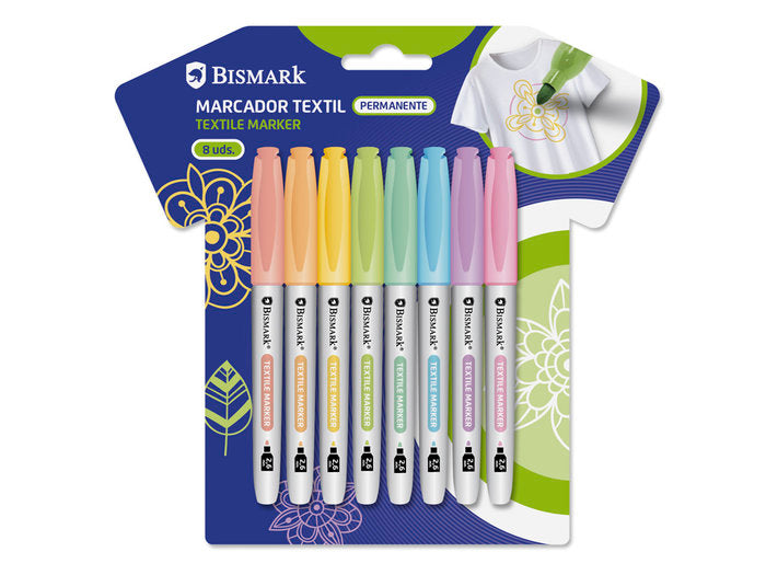 Rotulador Permanente Textil Colores Pastel 8U | Poessa Bismark Basico | Pack 16 Unidades