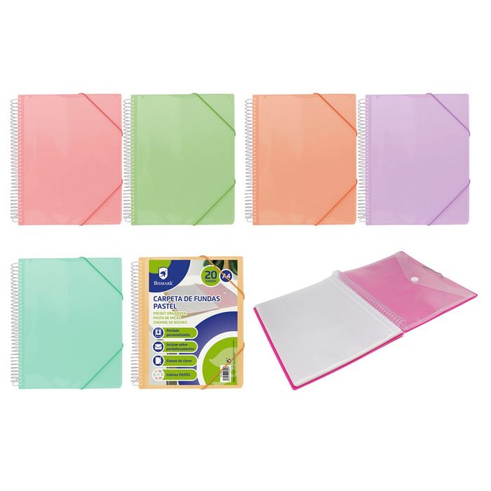 CARPETA ESPIRAL 20 FUNDAS PP PASTEL SURTIDAS | 12 UNIDADES | (POESSA BISMARK BASICO) Imagen principal del producto