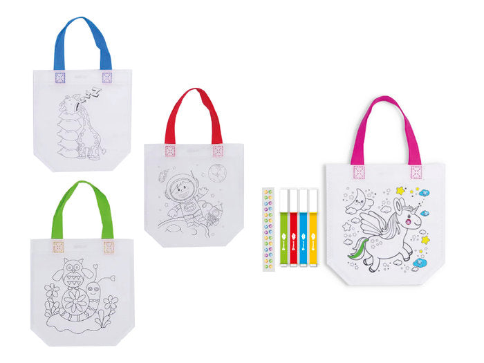 BOLSA PARA COLOREAR + 4 ROTULADORES LAVABLES Y STICKERS | POESSA BISMARK REGALO | ENVASE 12 UDS. UNIDAD | 18430173297102