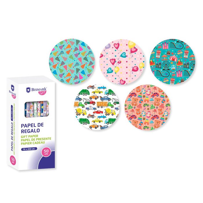 EXPOSITOR 50 ROLLOS PAPEL REGALO INFANTIL KIDS 70X200 | POESSA BISMARK GIFT | ENVASE 50 UDS. UNIDAD | 18430173298550