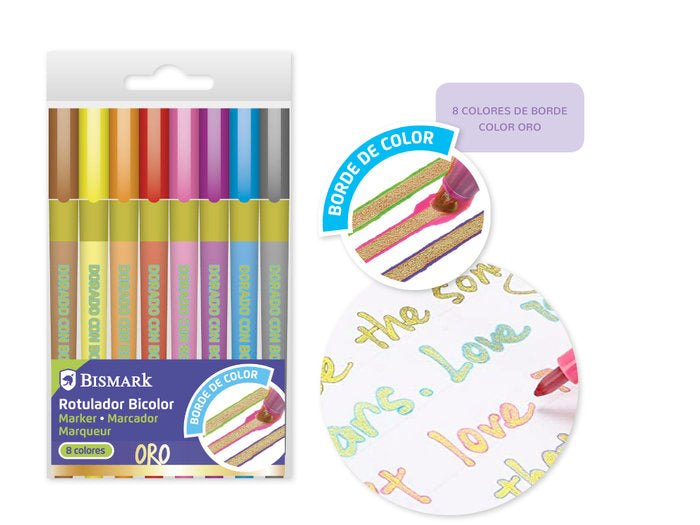 Set 8 Rotuladores Bicolor Oro+Neon Pastel | Poessa Bismark Regalo | Pack 1 Unidades Imagen principal del producto