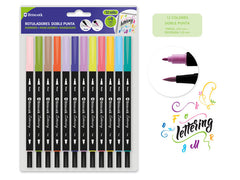 Set 12 Rotuladores Doble Punta Lettering | Poessa Bismark Regalo | Pack 1 Unidades