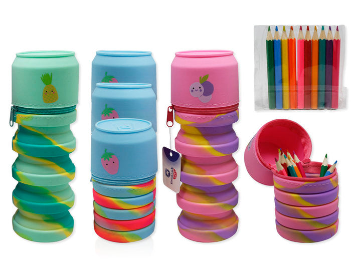 PORTATODO SILICONA EXTENSIBLE + LAPICES RAINBOW | POESSA BISMARK REGALO Imagen principal del producto